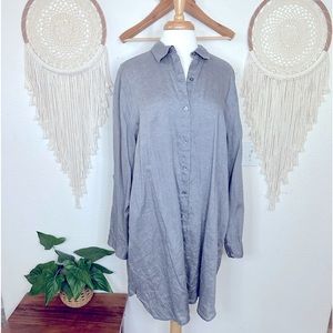 J Jill gray Lagenlook linen long sleeve knee length shirt dress XL